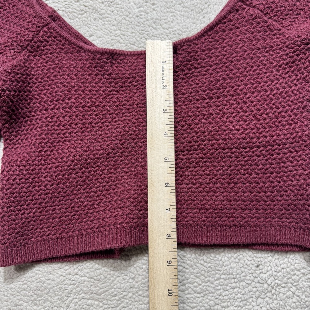 FP‎ Beach Sweater Womens XS Burgundy Long Sleeve Knit Crop Pullover Boho Stretch - Picture 13 of 14